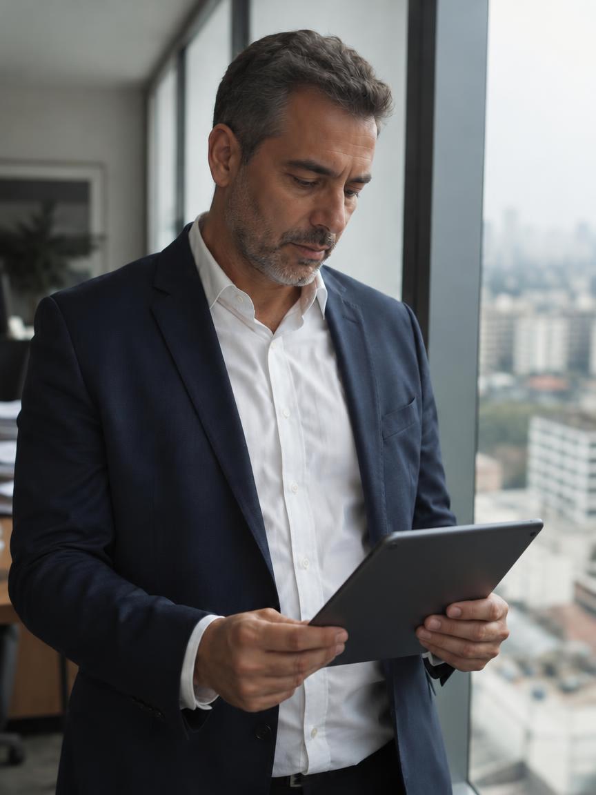 Executivo analisando dados em um tablet